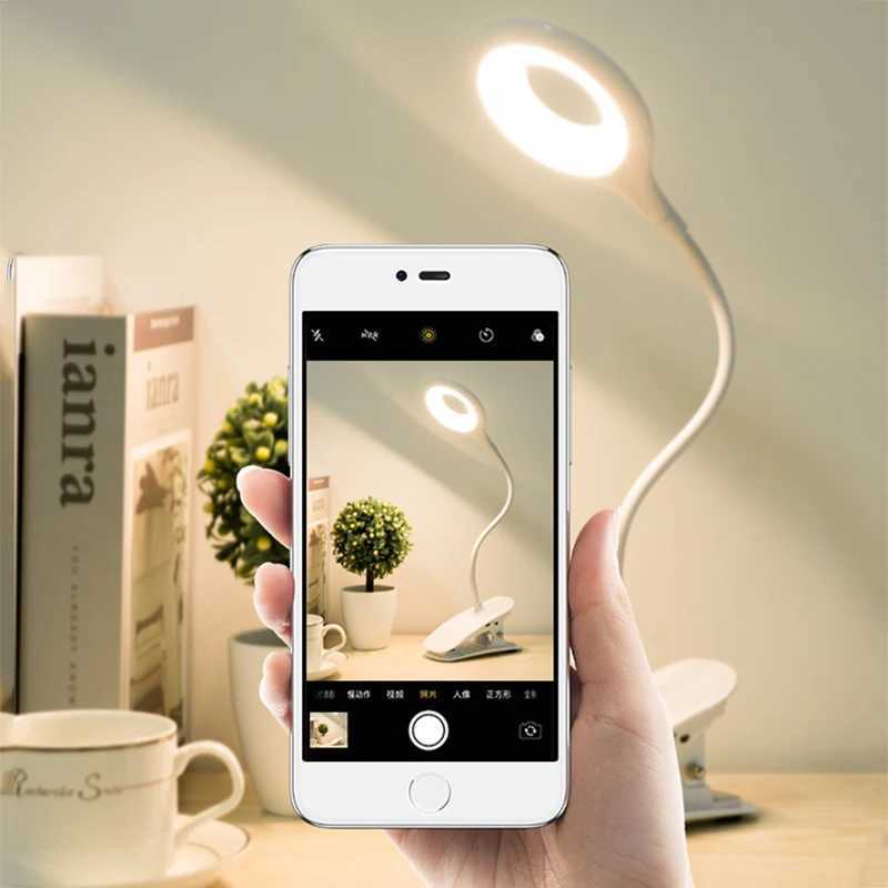 Circular Clip Small Table Lamp Rechargeable Bedside Lamp 3 Modes Dimmable Reading Night Light LED Desk LampXJ250703