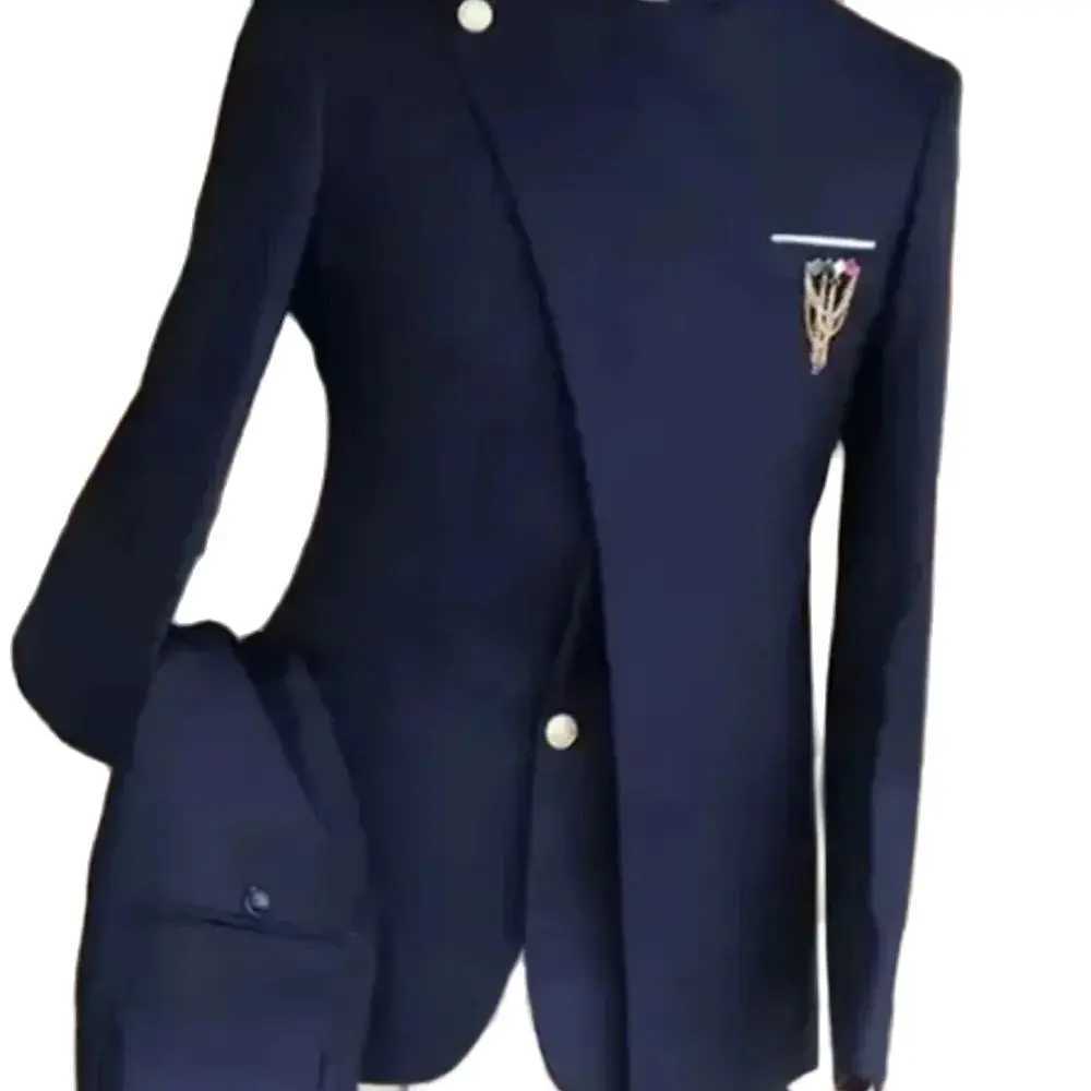 Navy Blue Mens Suits Single Breasted Stand Lapel Blazer African Style Formal Occasion Party 2 Piece Jacket Pants Costume Homme X250704