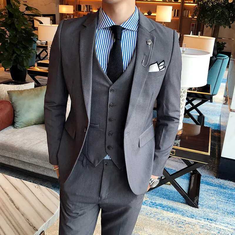 Boutique mens business casual suit suit summer thin section solid color suit dress three-piece suit X250704