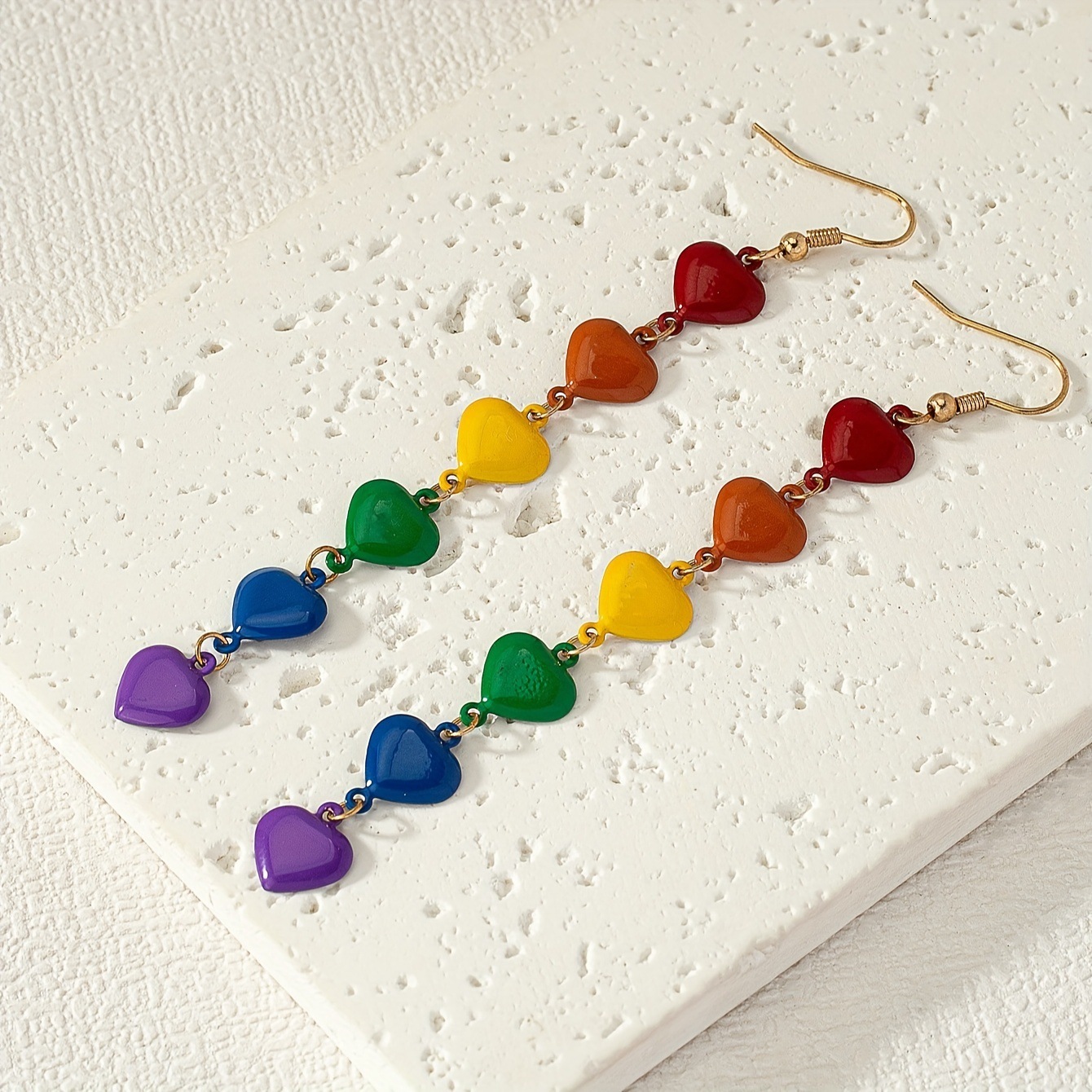 A Pair Of Elegant Multicolor Heart Pendant Necklaces For Women Party Wedding Banquet Performance Independence Day Gift