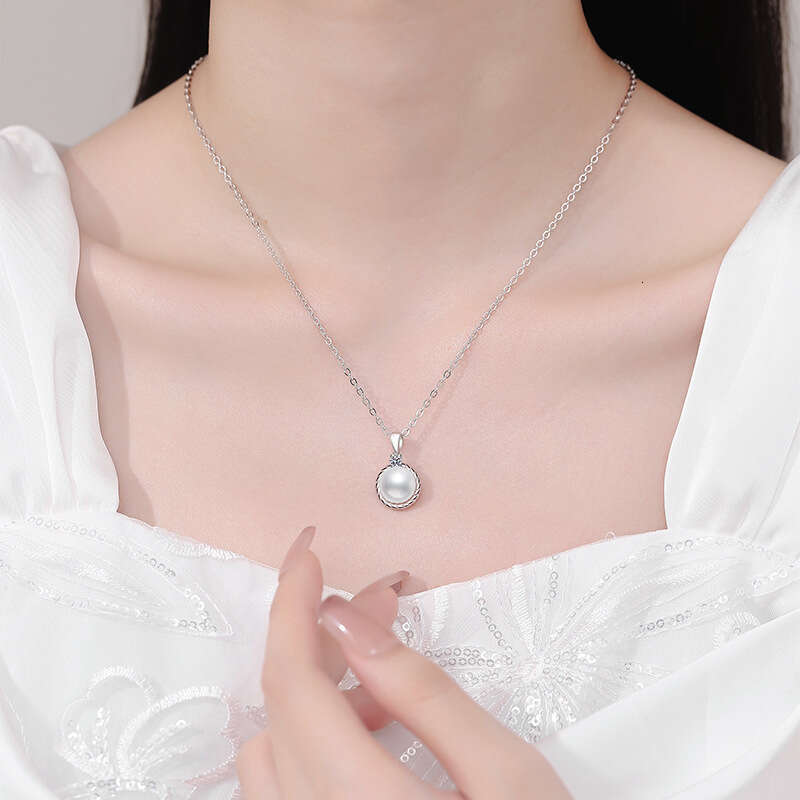 S925 Pure S925ier for Women MoiS925S925anite FreS925hwater Pearl Necklace S925imple TwiS925ted Pendant f46