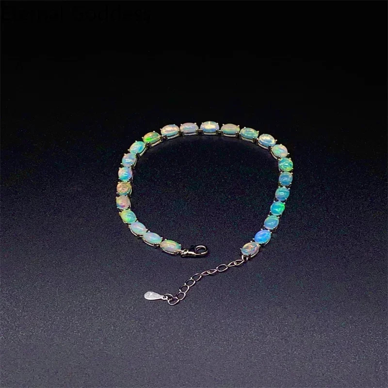 925 Sterling Silver Natural Opal Simple Bracelet Colorful Stone Bracelet Womens Fine Wedding Jewelry 24 Pc 4*6mm Fine Jewelry 250628