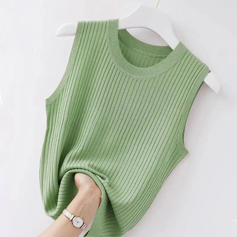 WTEMPO Women Comfortable Solid Color Camisole Laides Summer Bottoming White Short Knitted Sleeveless Top 250704
