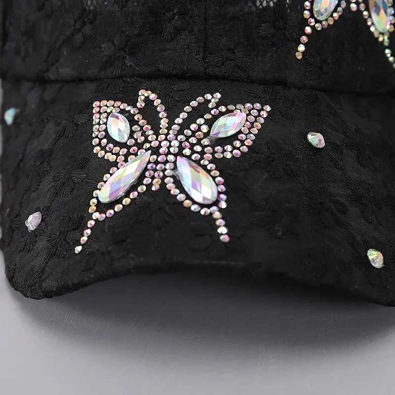 Wens Washed Denim Baseball Cap Diamond Studded Duckbill Hat Summer Sun Protection Adjustable Strap Outdoor Travel X250704