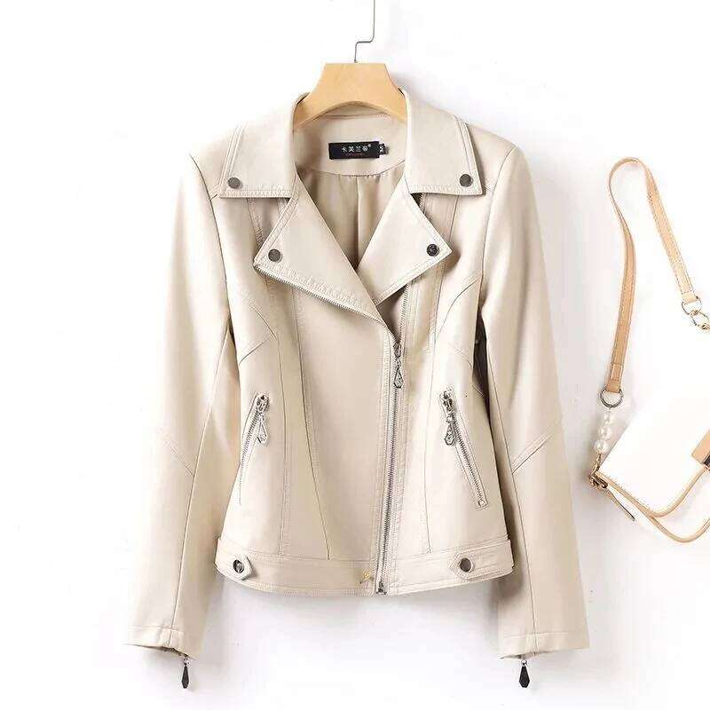 SpringAutumn New Sheep Female Rivet Locomotive Slim Corium Leather Jacket Suit Collar Zipper Short Outwear