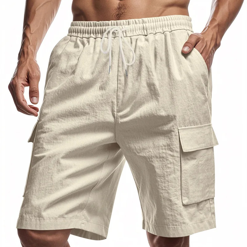 5 Color Option S-3XL Men Loose Wide Leg Shorts Summer High Elastic Drawstring Pocket Solid Color Cotton Linen Baggy Half Pants 250704