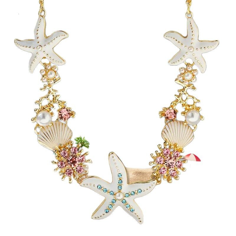 High-End Beach Vacation Style Necklace Light Niche Design Starfish Shell Collarbone Chain Choker for Women