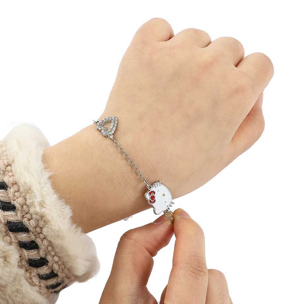 Sanrio Anime Sanrio Bracelet Cartoon Figure Hello Kitty Head Heart Shape Rhinestones Metal Bracelet Bangle Kawaii Jewelry Accessories w250716