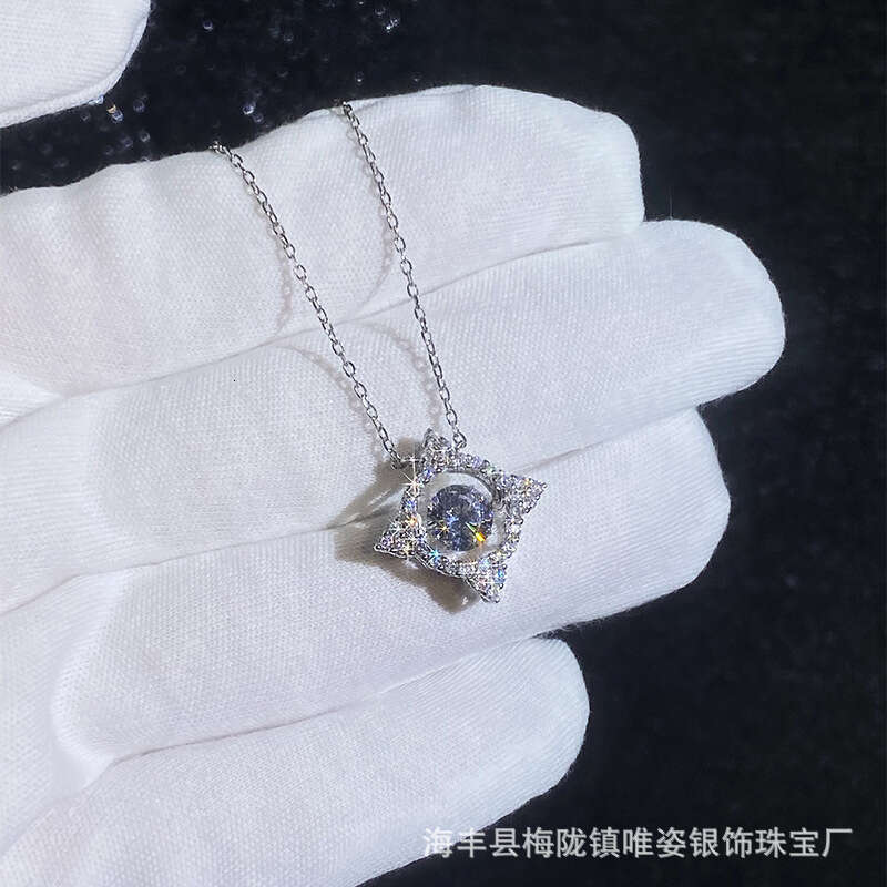 S925 Pure S925ier MoiS925S925anite S925parkling Clover Beating Heart Valentine'S925 Day Gift Necklace for Women b29