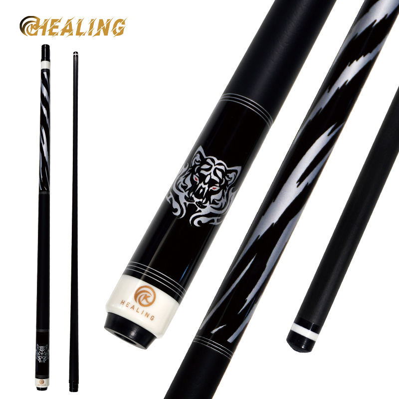 OKHEALING 1/2 Split Pool Cue Tiger Style Billiard Stick Carbon Fiber Billiard Cue 11.8mm Black Bakelite Tip Radial Pin / 8 Teeth Joint 1474mm/58inch W