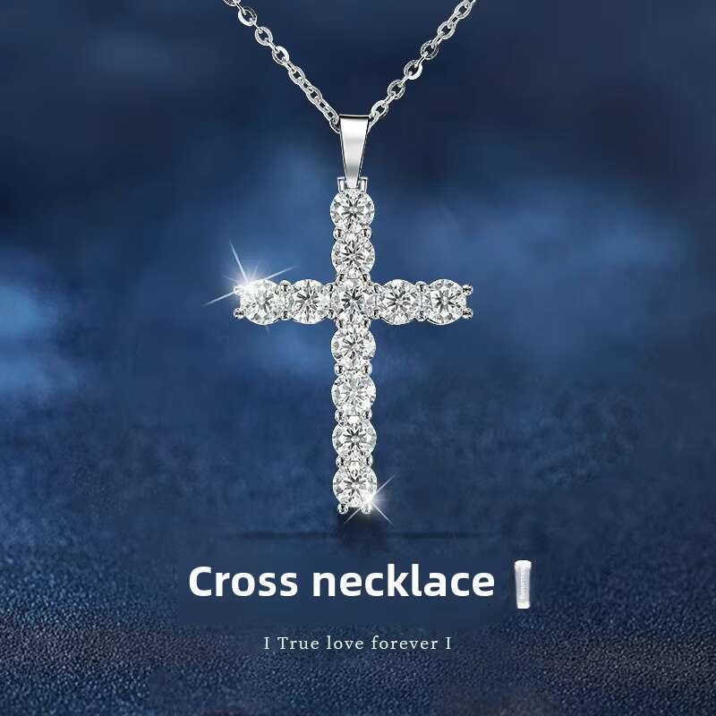 Hot Sale Women S925 Sterling Silver Moissanite Cross Pendant Necklace for Lady