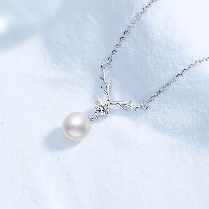 S925 Pure S925ier Necklace for Women, MoiS925S925anite FreS925hwater Pearl Necklace, "All the Way with You" Pendant ab4