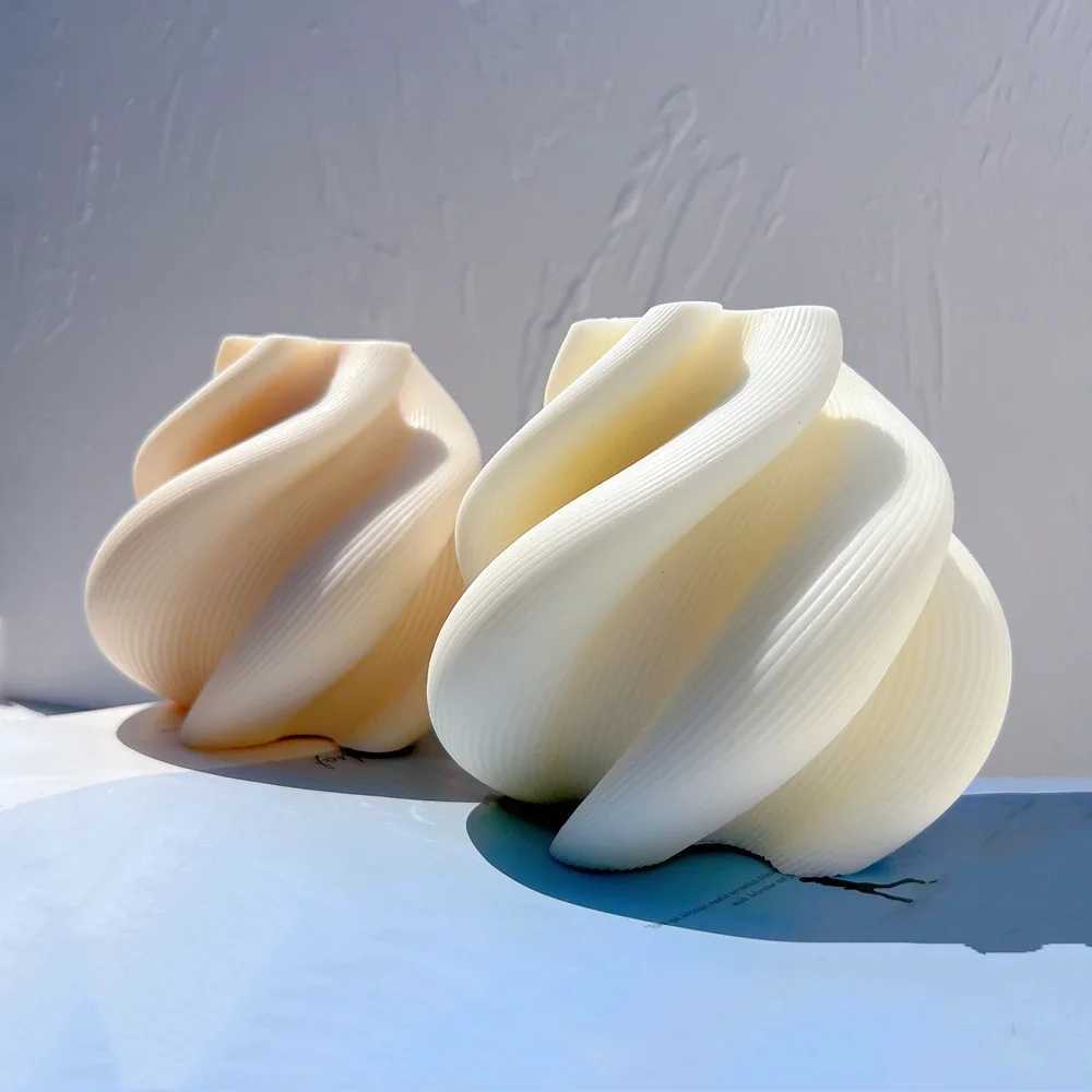 Big Size Geometric Wave Twirl Candle Molds Taper Abstract Art Decorative Wavy Stripe Soy Wax Candles Silicone Mold W250704