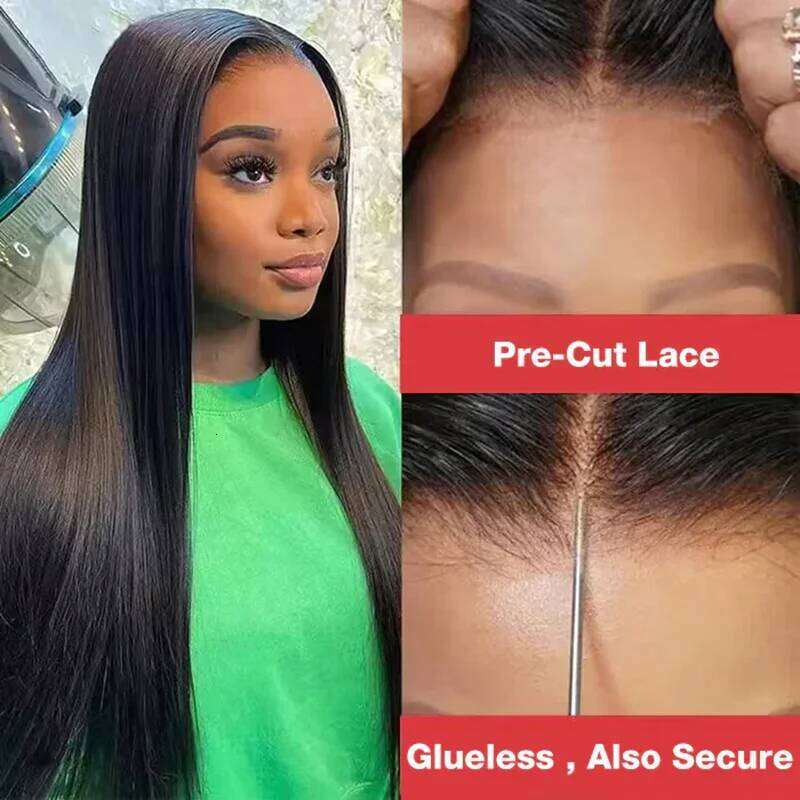 ISEE 7X5 And Go Transparent Straight WigLace Front Pre Cut PrePlucked Glueless Wig Human Hair Ready To Wear OQhair