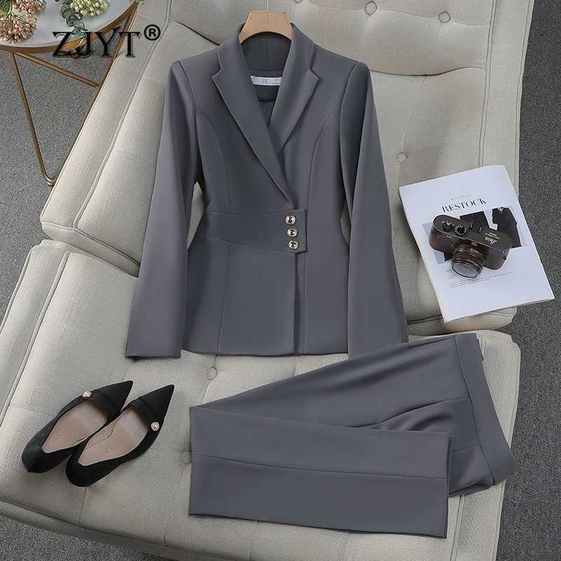 ZJYT Office Lady Blazer Pant Sets 2 Piece Outfit Womens Suit Conjuntos Para Mujeres Elegant Matching Trousers Set Spring Autumn X250704