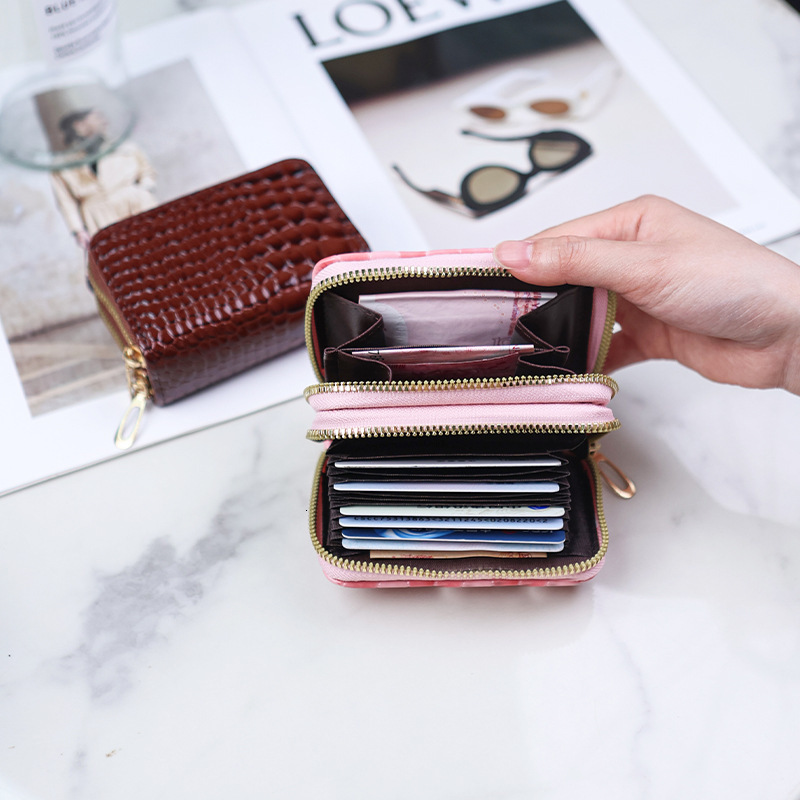 Free Shipping Designer Bag Accordion Card Holder For Women Multi-card Slot Card Holder Large Capacity High-end ID Holder Crocodile Pattern Double-laye