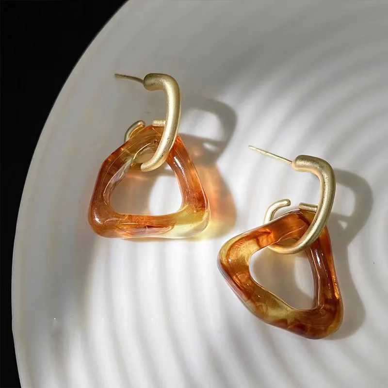 2024 Trendy Vintage Transparent Resin Acrylic Metal Earrings Korean Irregular Geometric Statement Drop Earrings Jewelry Y250704