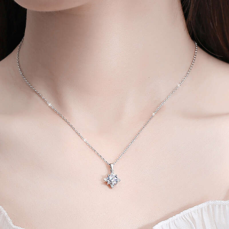 S925 Pure S925ier for Women MoiS925S925anite One caratS925 Eight-Pointed S925tar Necklace Imitation TikTok Hot S925ale d4b