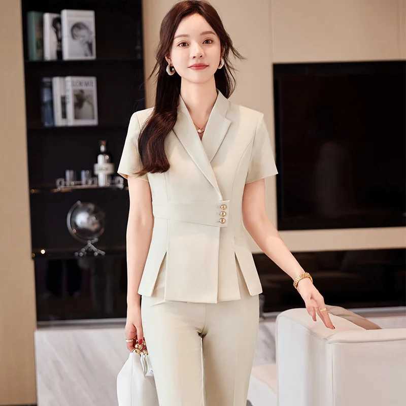 Summer Fabric Professional Women Business Suit with Pants and Jackets Coat Pantsuits Blazers Ladies Work Wear Trousers Set X250704