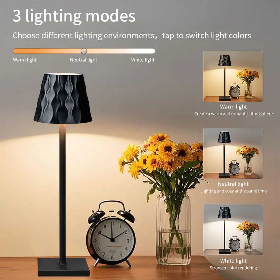 3 Colors Table Lamp Rechargeable Touch Sensor Desktop Night Light Reading Lamp for Bedroom Restaurant Coffee Hotel Bar Decor XJ250703