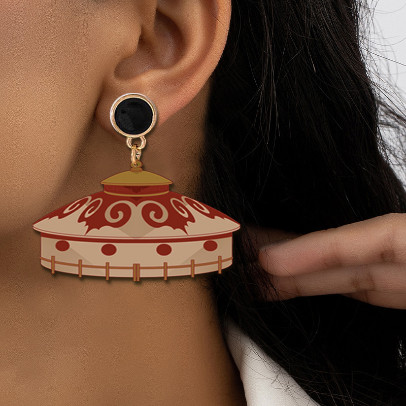 1 Cartoon Creative Mongolian Yurt Earrings Personality Versatile Trendy Accessories
