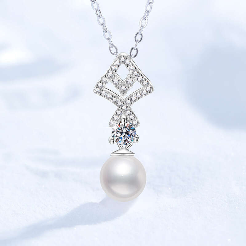 S925terling S925ier MoiS925S925anite Necklace Natural FreS925hwater Pearl 8mm Aurora Round Fan FiS925h Tail Pendant 80d