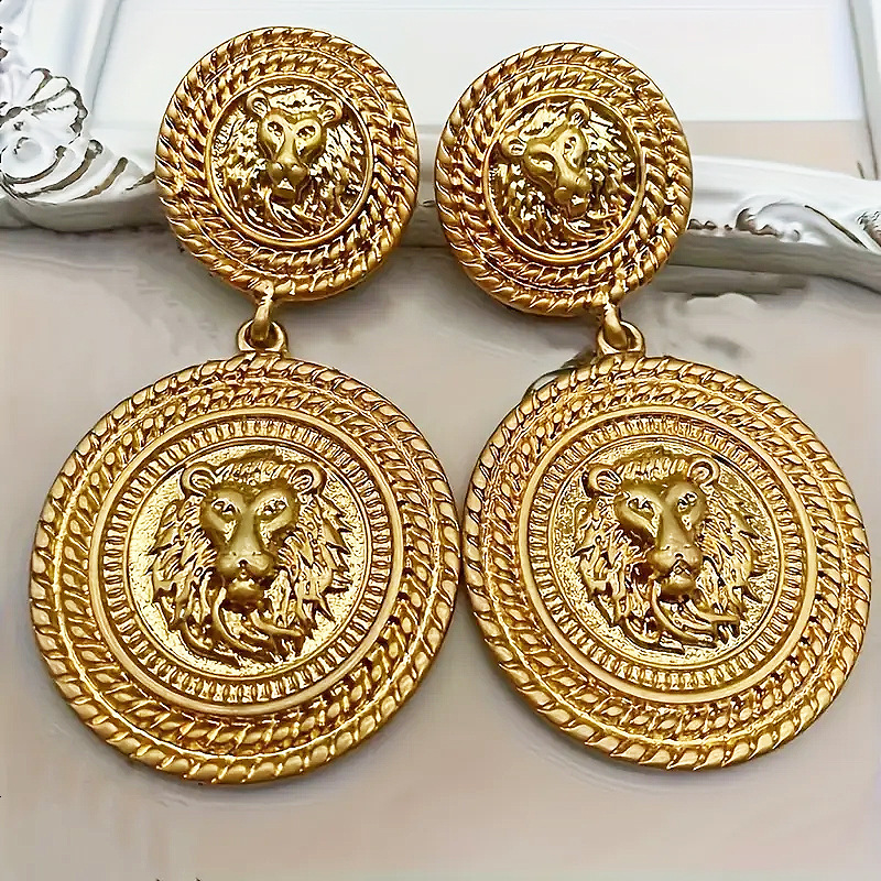 Qingdao Vintage Lion King Head Western Fashion Court Style Bold Earrings