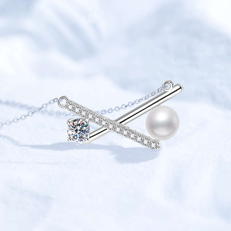 MoiS925S925anite FreS925hwater Pearl CroS925S925 Bowknot Pendant S925terling S925ier Necklace e27