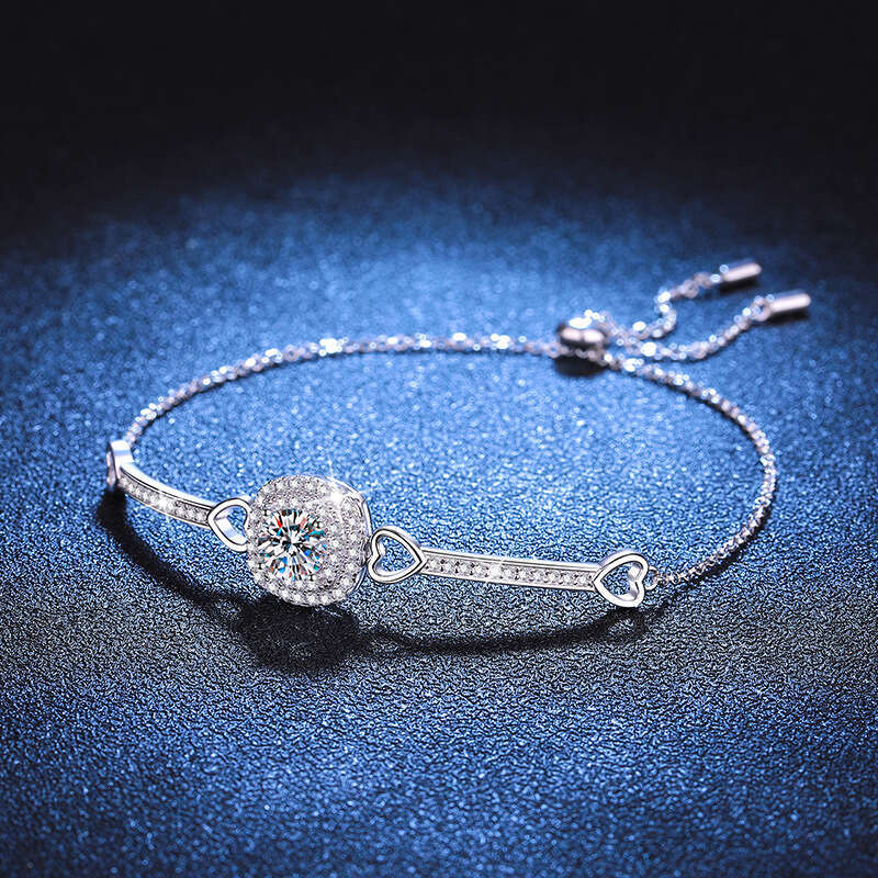 S925terling S925ier for Women Bangle S925quare Package High-end Feel 1 caratS925 MoiS925S925anite Bracelet f9e