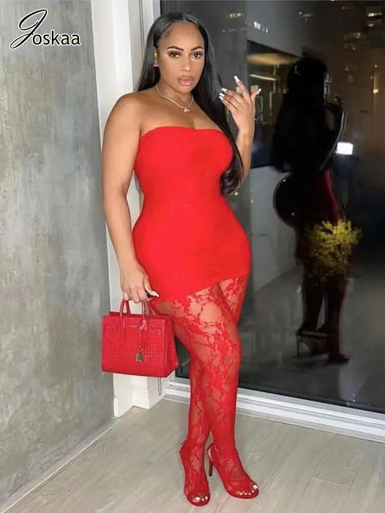 Joskaa Holiday Set Outfit For Women Black Red Lace Baddie 2 Piece Sets Outfits Beach Sexy Leggings Club Party Outfit 250704