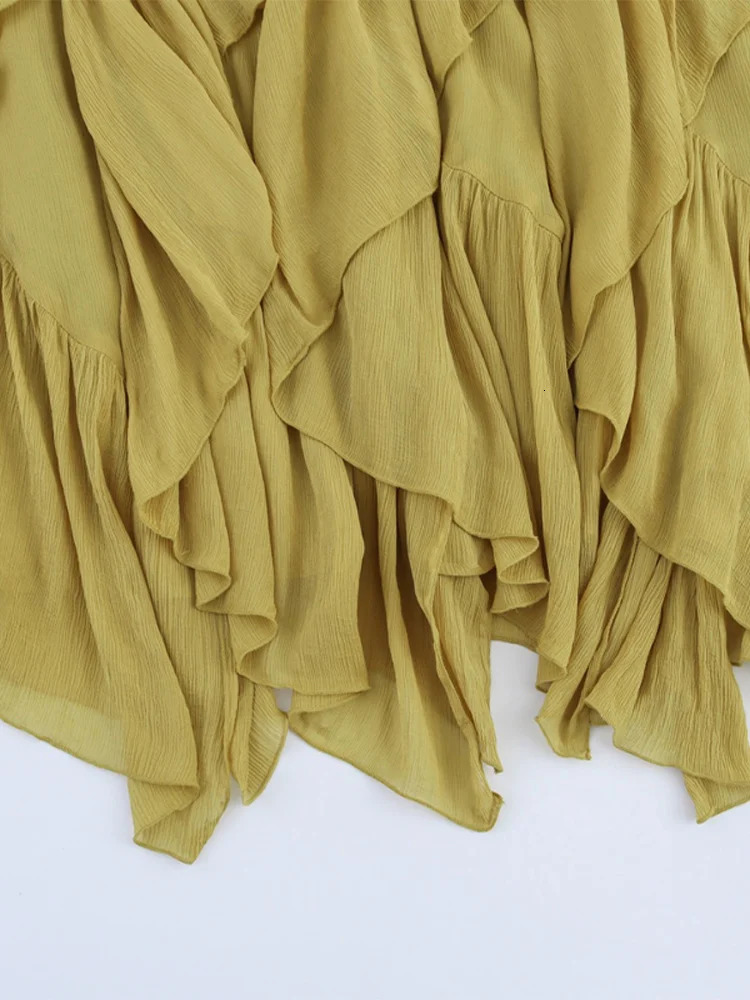 Elegant Ruffle Skirt Sets Women Sexy Lace Sleeveless See Through Tops A Line Cascading Long Skirts 2025 Summer Chic Lady Outfits 250704