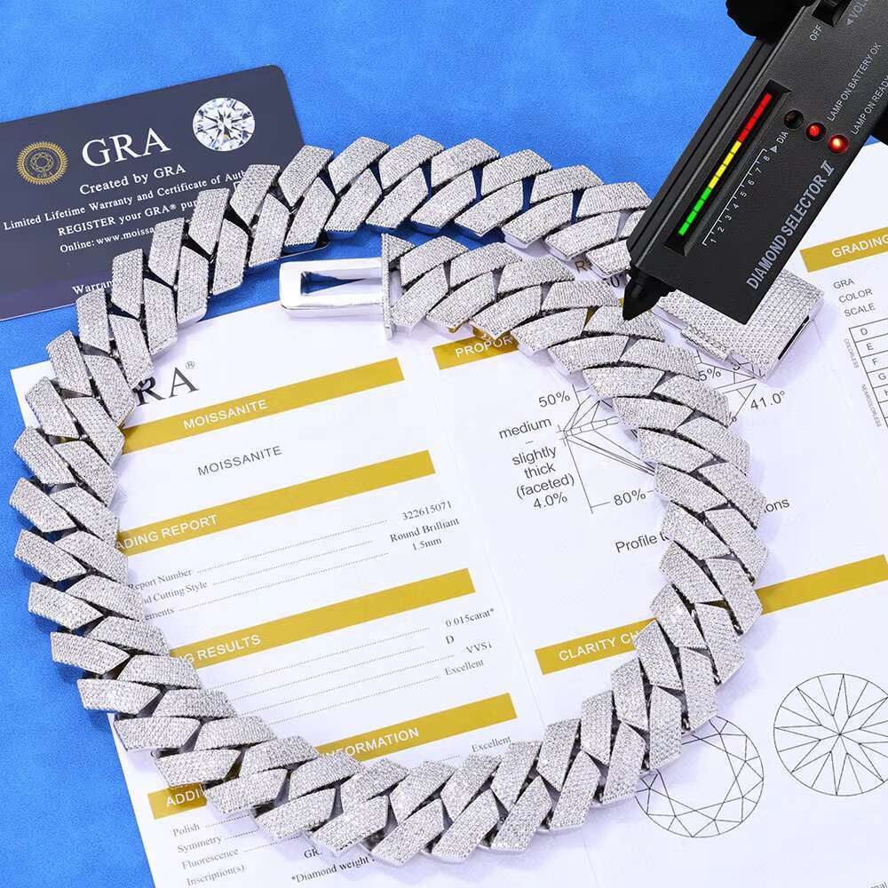 European American High-End S925 Silver Moissanite Diamond Necklace Mens Hip-hop Style Cross-Border Cuban Chain Accessories