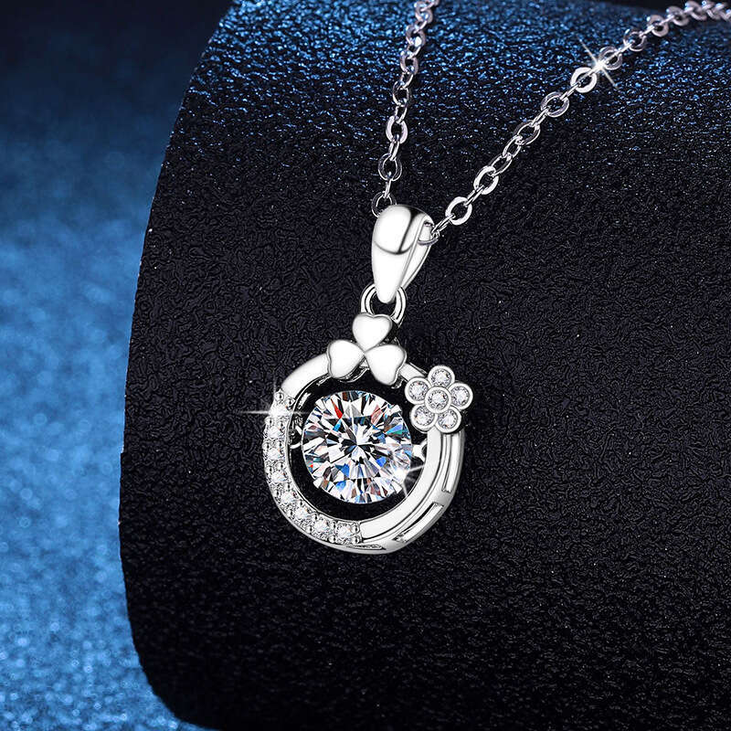 S925 Pure S925ier for Women Flower Dynamic Pendant 1 caratS925 MoiS925S925anite Necklace cc1