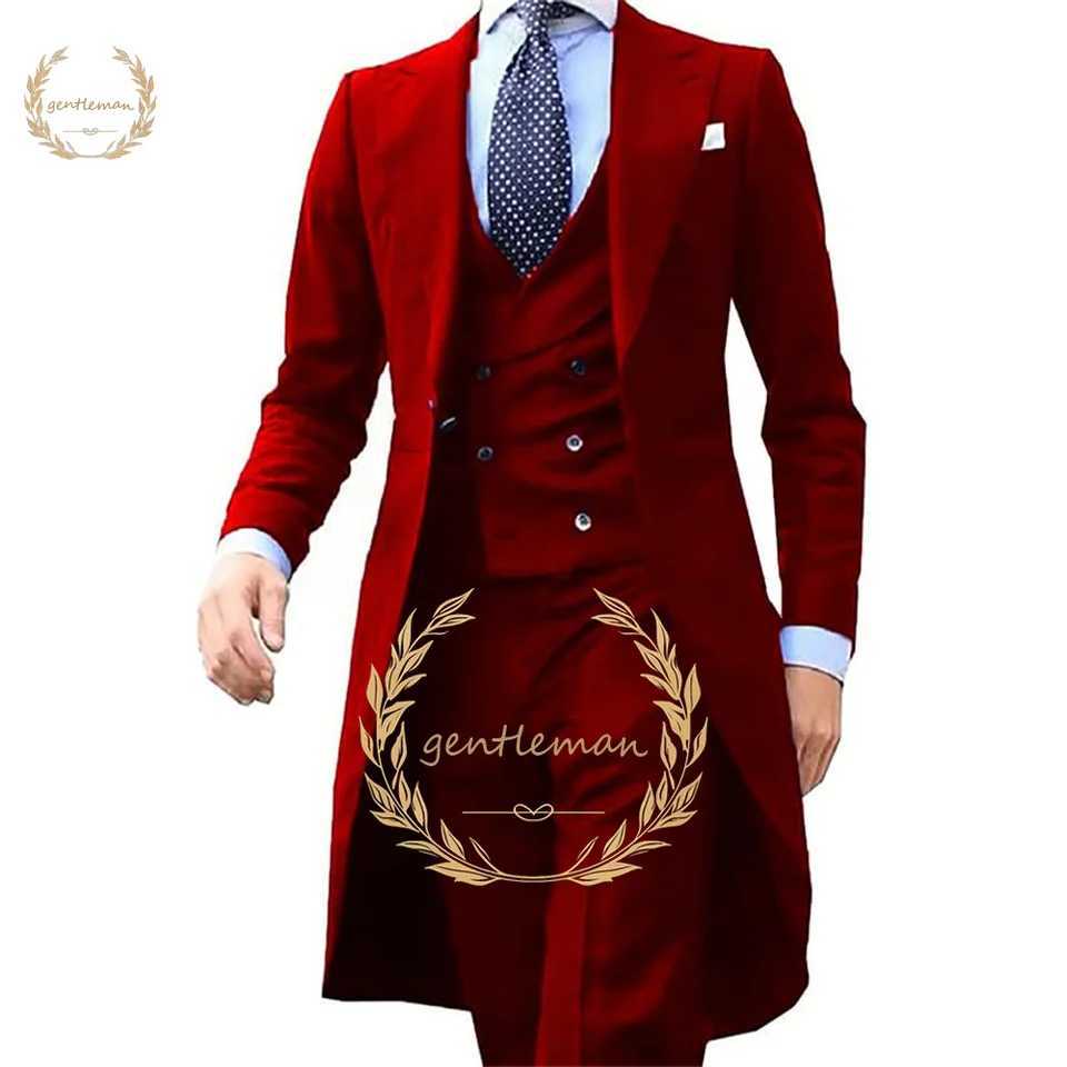 Mens Long Suit Jacket Vest Trousers 3-Piece Suit Customized Business Office Blazer Slim Casual Coat Formal Suit X250704