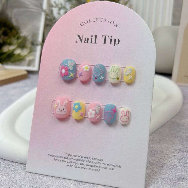 Cute Rabbit Handmade Press on Fake Short Round Head Manicure Nail Art Kawaii False Nails Full Cover Finger Tips Girl X250704