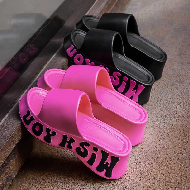 EVA Platform Slippers for Women Summer Letter Print Wedge Heel Sandals Women Fashion Thick Bottom Outdoor Non Slip Beach Slides W250704