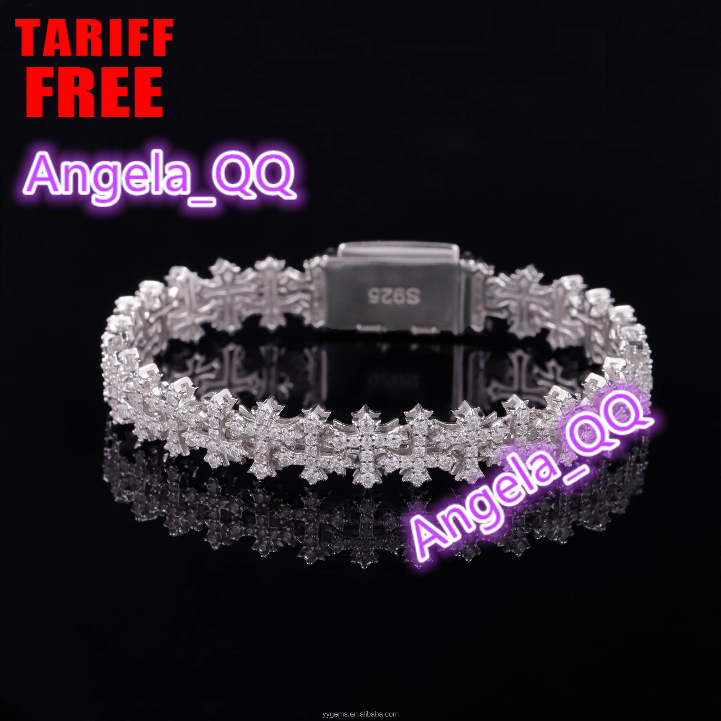 Popular New Arrivals 925 Silver Cross Bracelet Iced Out Hip Hop Jewelry VVS1 Moissanite Diamond Cross Cuban Bracelet Men