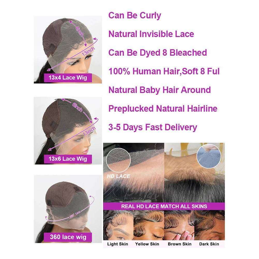 300% High Density Straight Wigs 13x6 13x4 HD Front 40 46 Inch 360 Full Lace Frontal Human Hair Wig For Women