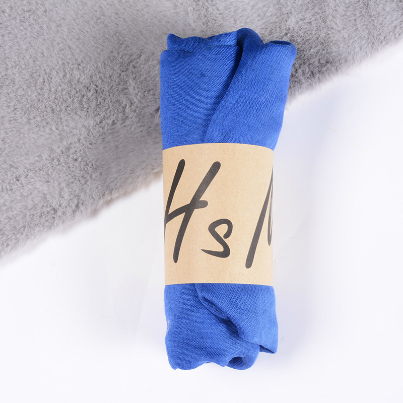K1229 Cotton and linen scarf women's winter new ethnic style solid color shawl candy color pleated gauze scarf hijab silk scarf stall wholesale