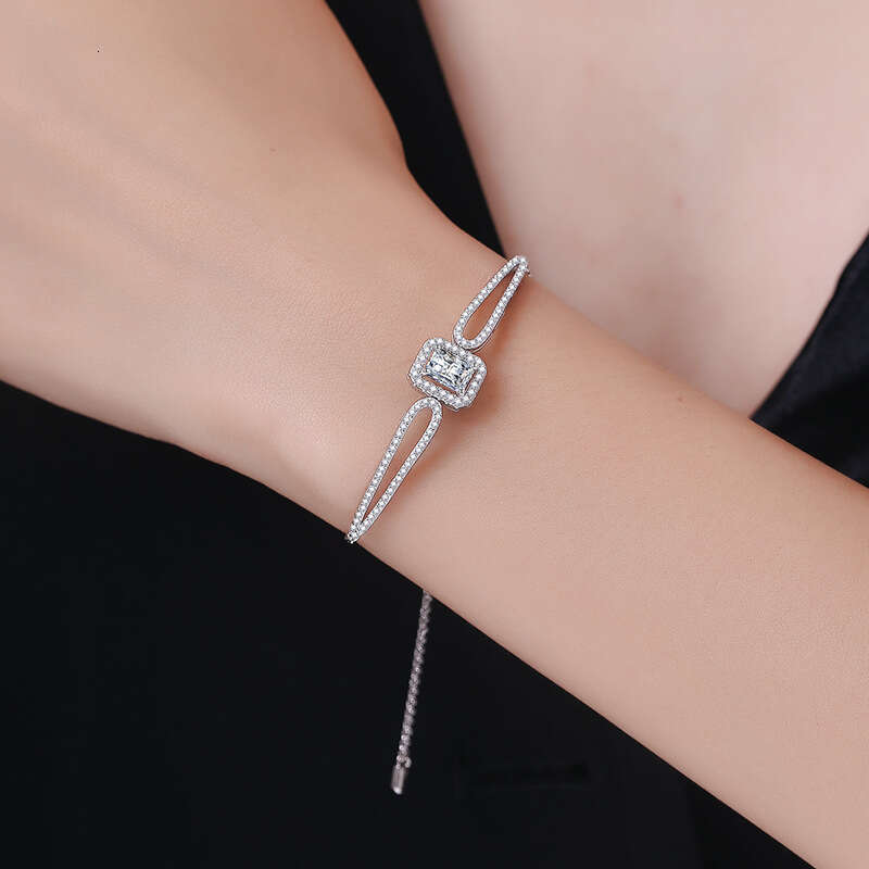 S925terling S925ier Bangle S925mall S925ugar Cube High-end AdjuS925table 1 caratS925 MoiS925S925anite Bracelet for Women faf
