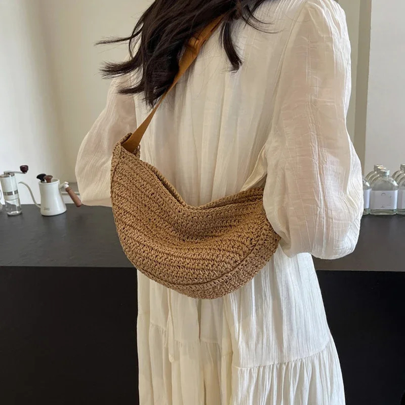 Forest Lazy Style Crossbody Bag Bohemian Handmade Grass Woven Bag Leisure Vacation Beach Womens Woven Dumpling Handbag 250701
