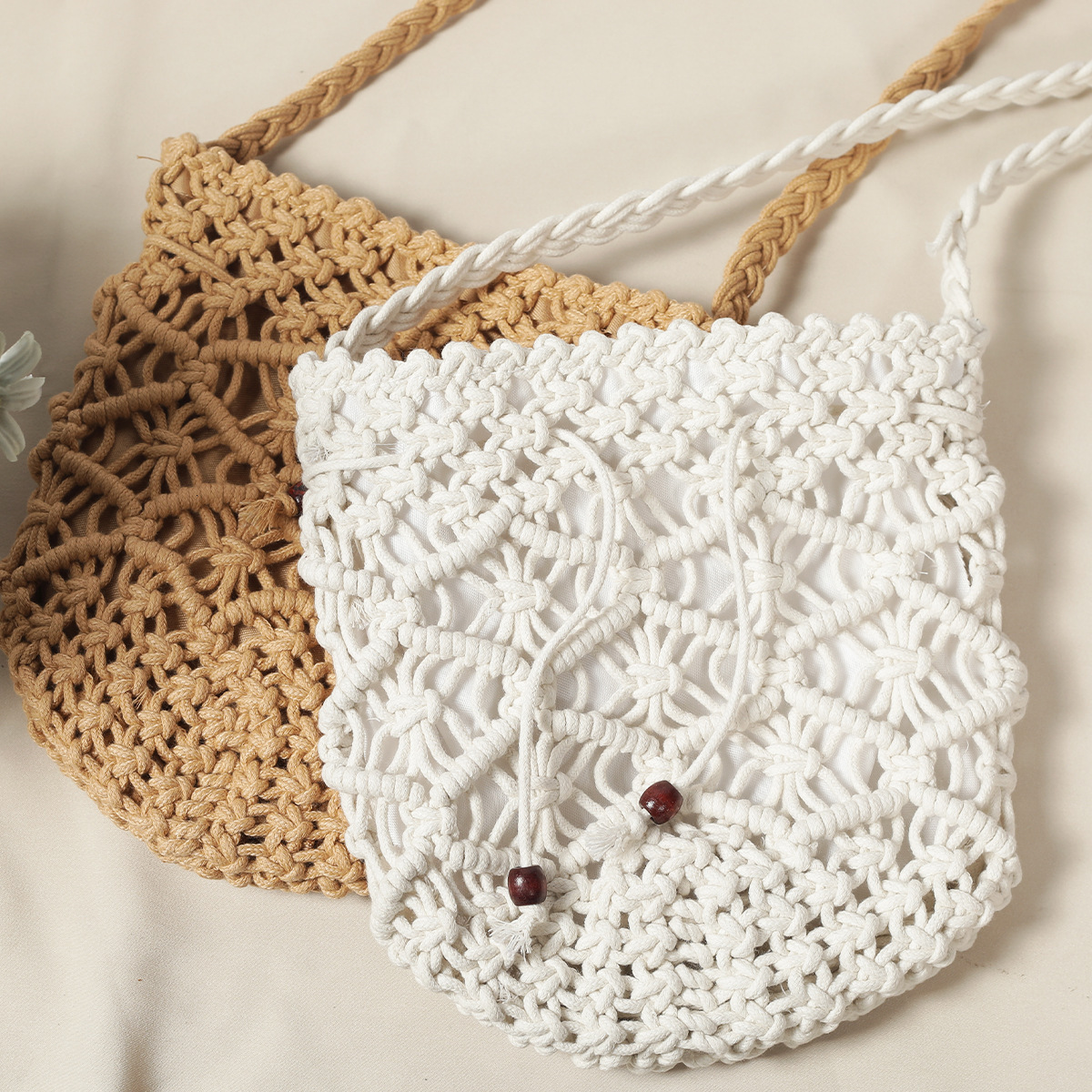 Free Shipping Designer Girl Style Art Fresh Handmade Cotton Thread Bucket Bag Woven Bag Retro Single Shoulder Crossbody Bag Woven Women's Bag