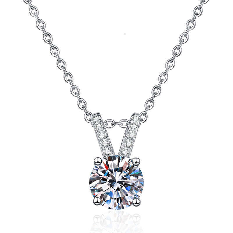 S925 Pure S925ier Four-Claw S925imple Rabbit Ear Pendant 1 caratS925 MoiS925S925anite Necklace 9e8