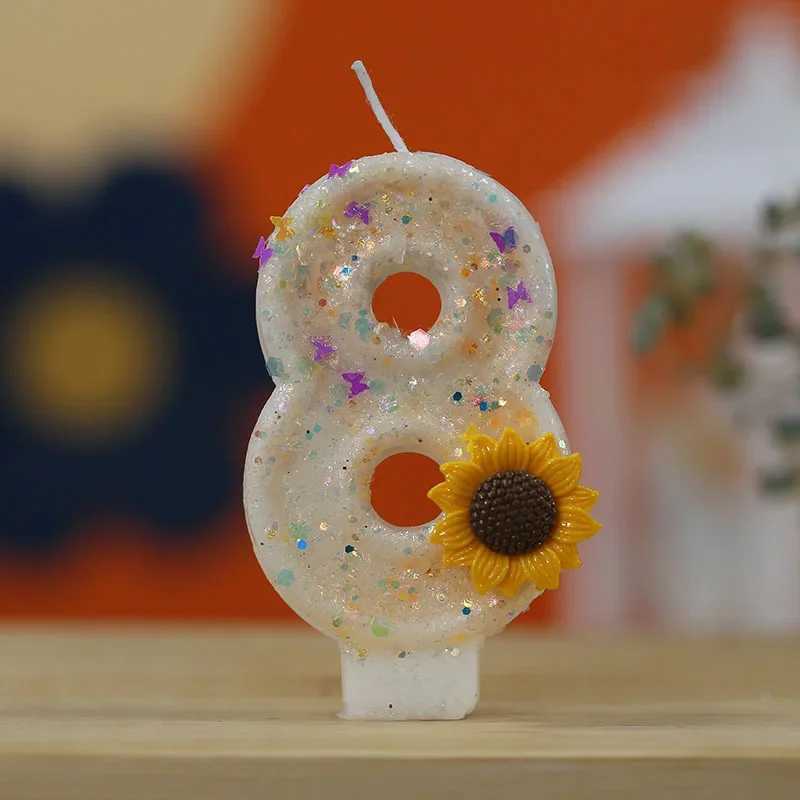 0-9 Number Yellow Sunflower Birthday Candles Butterfly Glitter Decor Cupcake Topper Sweet Princess Baking Supplies Fashion W250704
