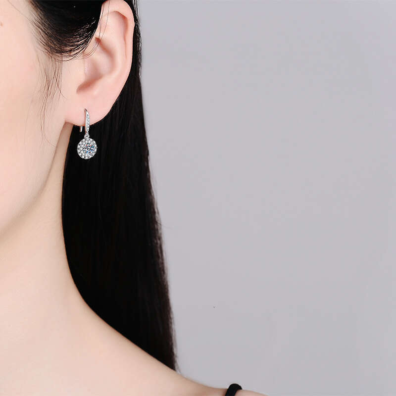 S925 Pure S925ier Plated PT950 S925parkling S925tar Micro Inlaid D Color MoiS925S925anite EarringS925 for Women 4c3
