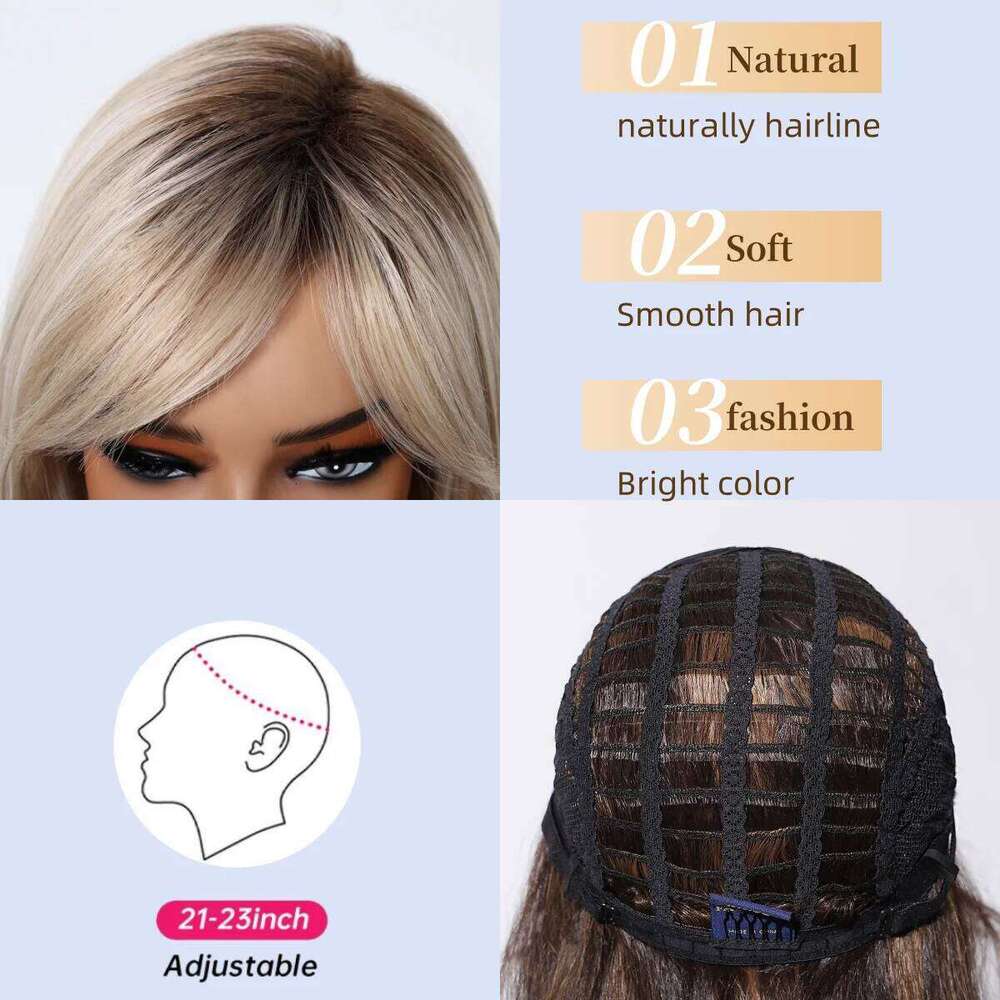 Medium Straight Synthetic Wig Light Golden Blonde Layered Wigs for Women Daily Cosplay Party Use Heat Resistant Fibre Fake Hair