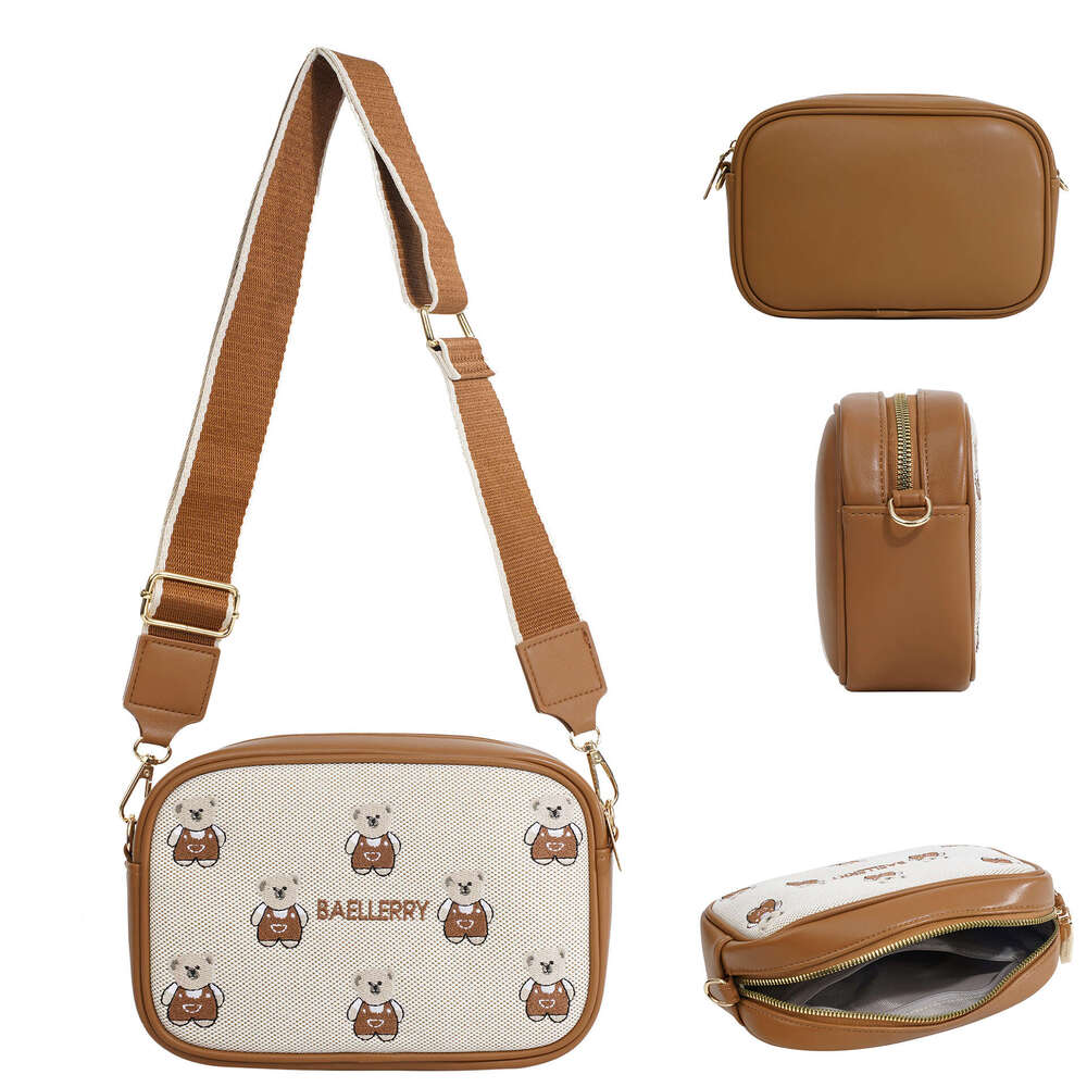 New Women's Crossbody High-end Embroidery Cute Bear Small Square Fashionable Large Capacity Shoulder Phone Bag