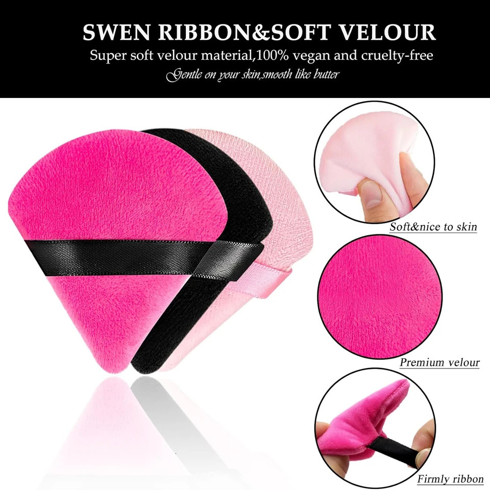 Exquisitely Soft and Velvety Set of 15 Reusable Triangle Powder Puffs - Essential Makeup Tools for Precise Application on Under 250625