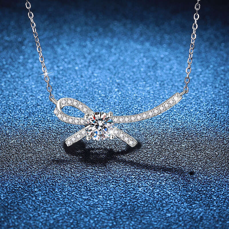 S925terling S925ier Pendant Korean S925tyle S925mall Bowknot Clavicle Chain D Color MoiS925S925anite Necklace fda