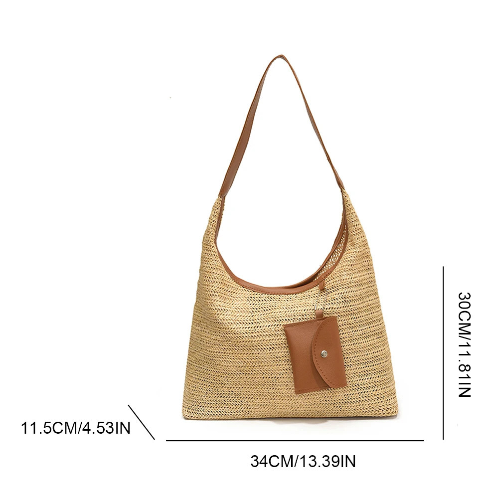 Women Stylish Knit Shoulder Bag Wear Resist Hand Woven Shoulder Bag Vacation Straw Handbag Leisure Bag with Matching Clutch 250701